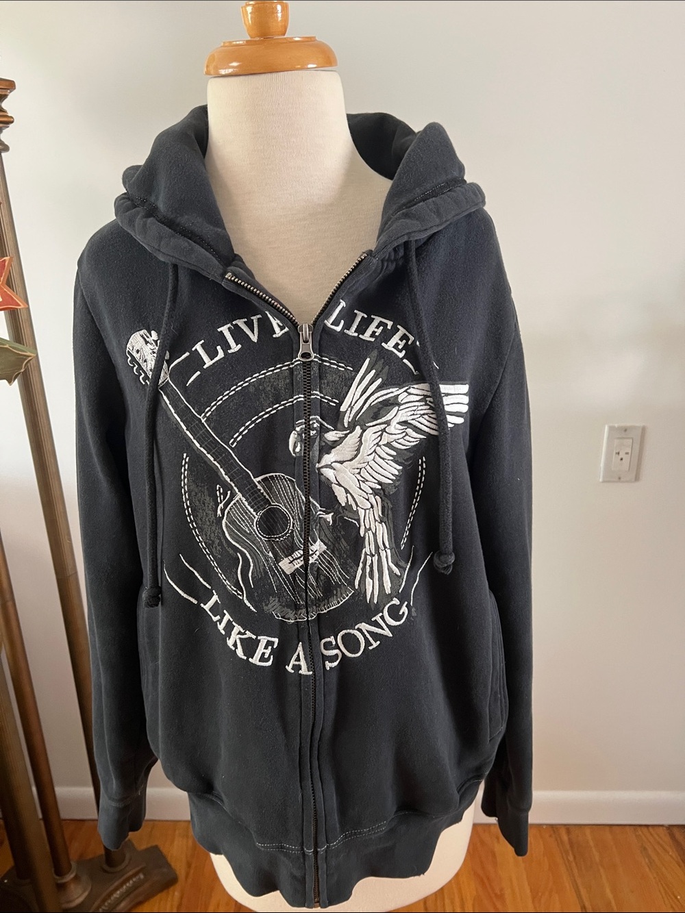 Margaritaville Black Zip-Up Hoodie with White Guitar Graphic